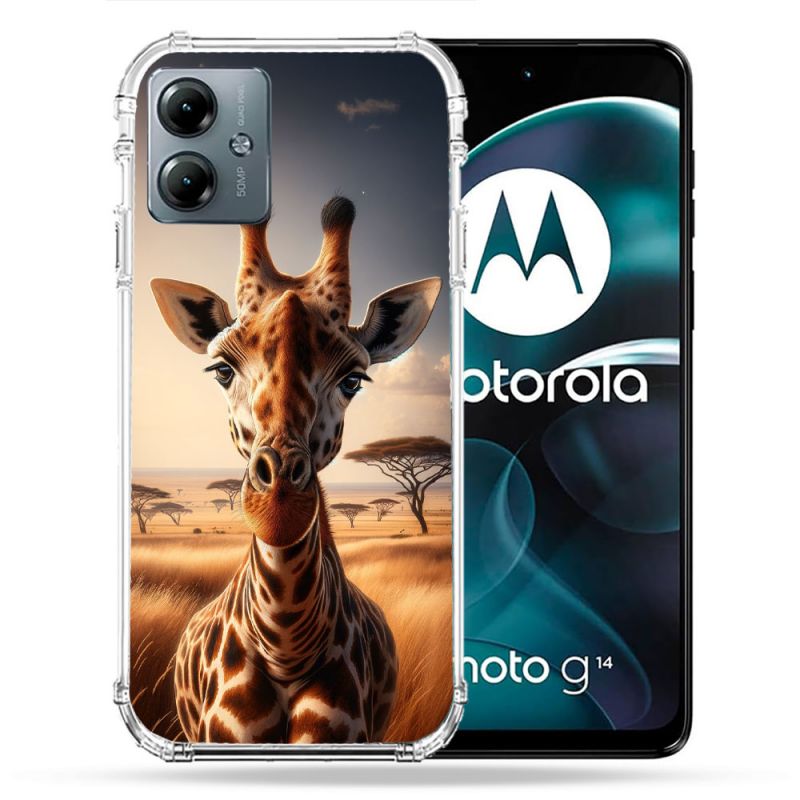 Coque Renforcée Pour Motorola G14 4G Animal Girafe Savane