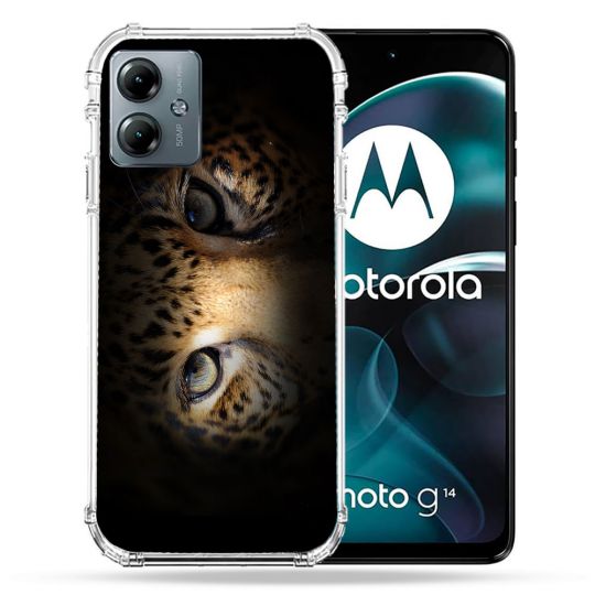 Coque Renforcée Pour Motorola G14 4G Animal Leopard Yeux