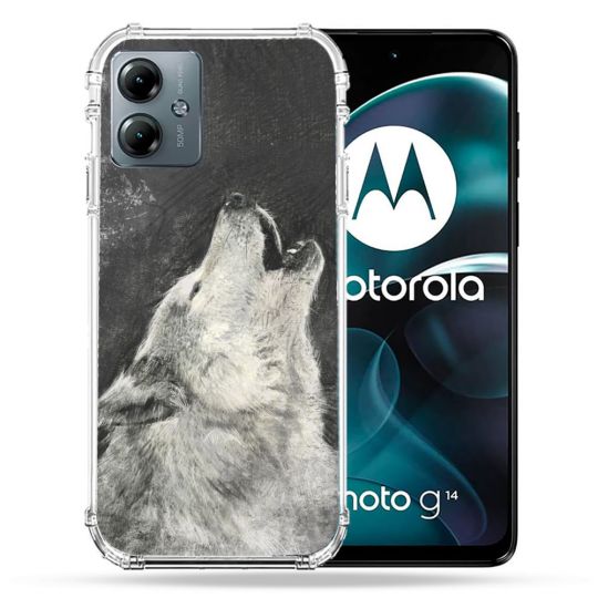 Coque Renforcée Pour Motorola G14 4G Animal Loup Hurlement