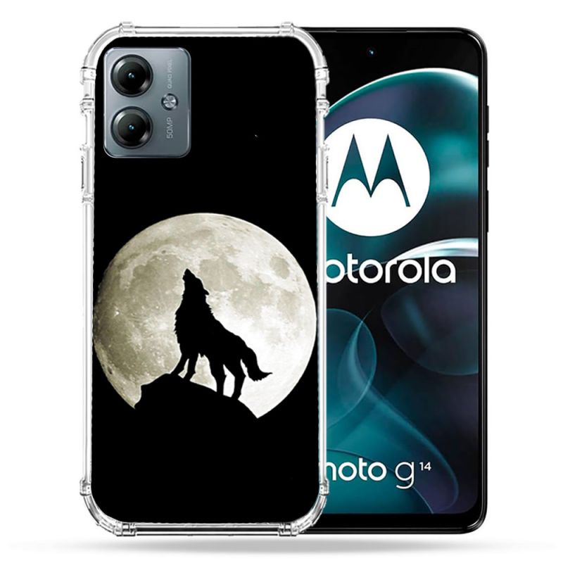 Coque Renforcée Pour Motorola G14 4G Animal Loup Noir