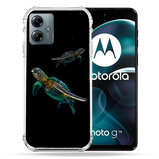 Coque Renforcée Pour Motorola G14 4G Animal Tortue Noire multicolore