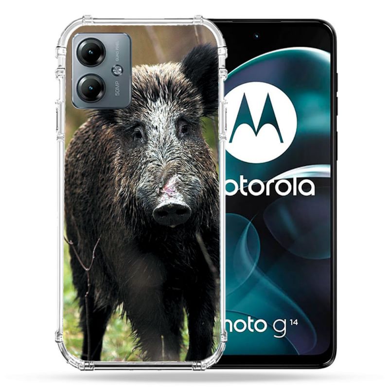 Coque Renforcée Pour Motorola G14 4G Chasse Sanglier bois