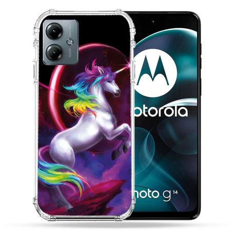 Coque Renforcée Pour Motorola G14 4G Fantastique Licorne Arc en ciel