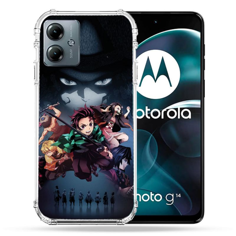 Coque Renforcée Pour Motorola G14 4G Manga Demon Slayer Noir