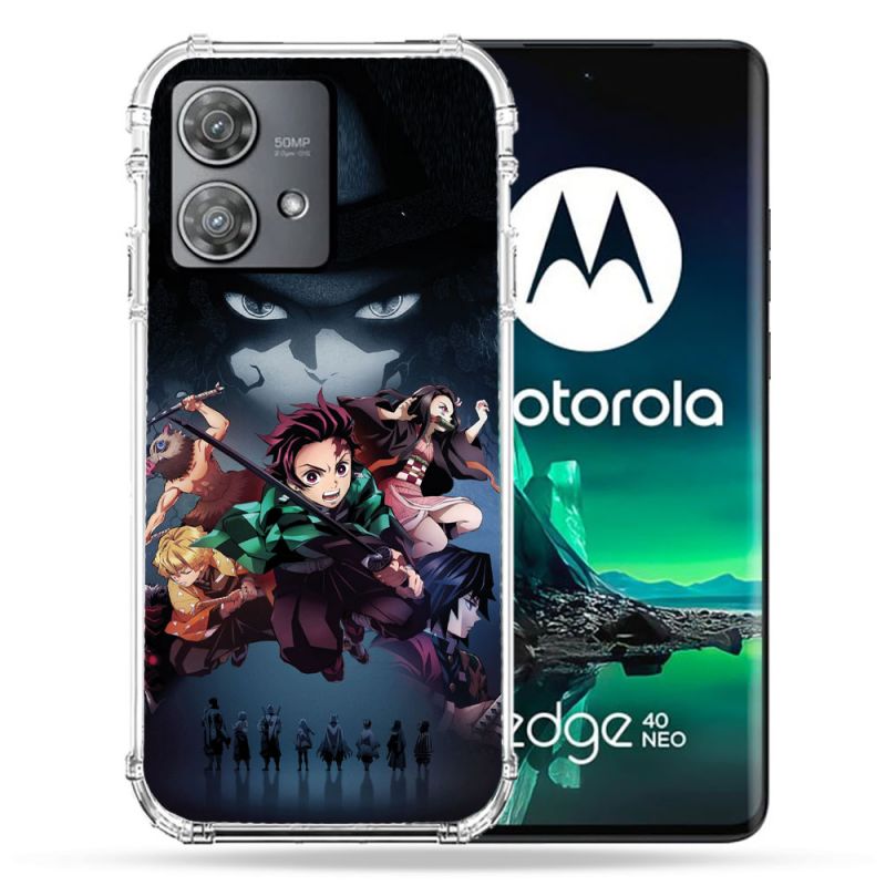 Coque Renforcée Pour Motorola Edge 40 Neo Manga Demon Slayer Noir
