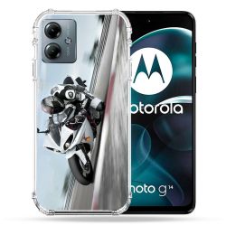 Coque Renforcée Pour Motorola G14 4G Moto Course GP Blanche