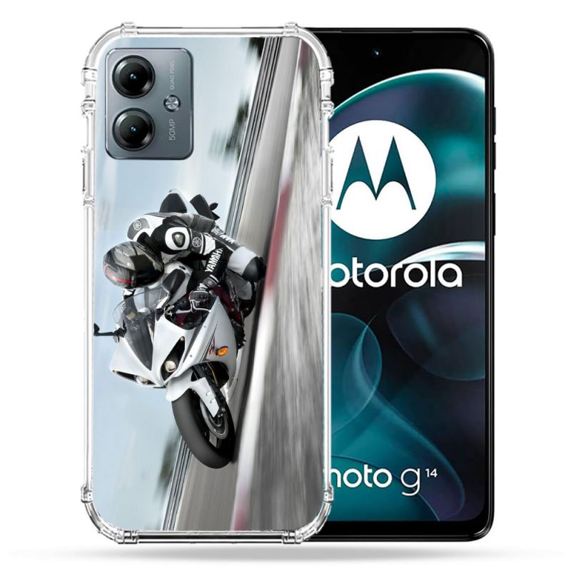 Coque Renforcée Pour Motorola G14 4G Moto Course GP Blanche