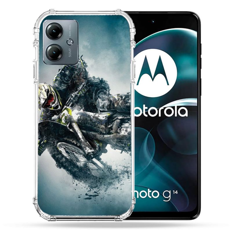 Coque Renforcée Pour Motorola G14 4G Moto Cross Ombre