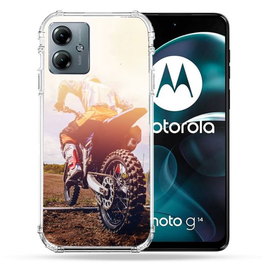 Coque Renforcée Pour Motorola G14 4G Moto Cross Soleil