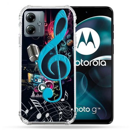 Coque Renforcée Pour Motorola G14 4G Musique Cle Sol Bleu