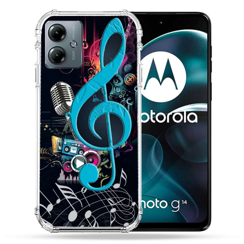 Coque Renforcée Pour Motorola G14 4G Musique Cle Sol Bleu