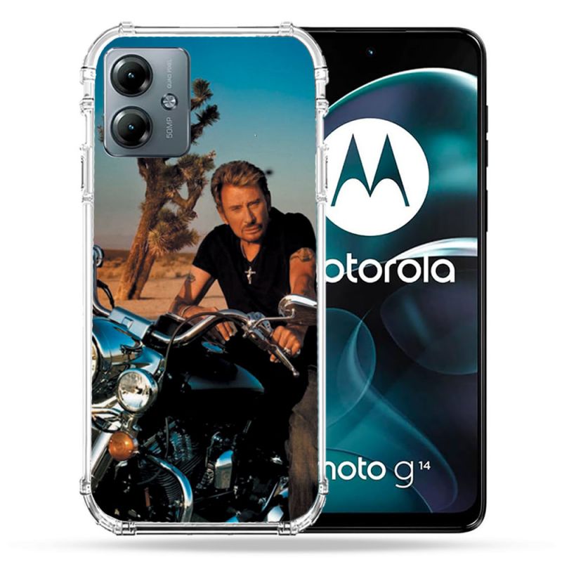 Coque Renforcée Pour Motorola G14 4G Musique Johnny Hallyday Moto