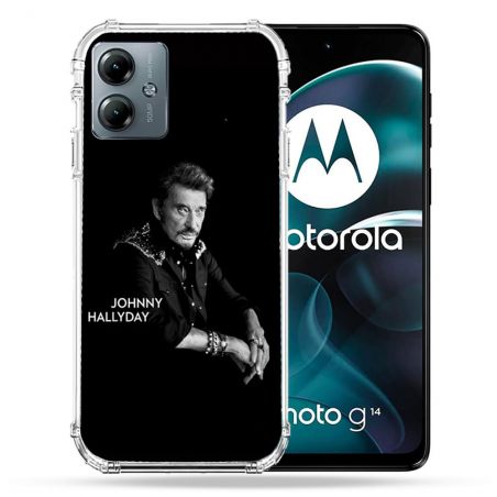 Coque Renforcée Pour Motorola G14 4G Musique Johnny Hallyday Noir