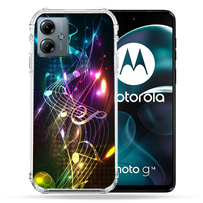 Coque Renforcée Pour Motorola G14 4G Musique Partition Multicolore