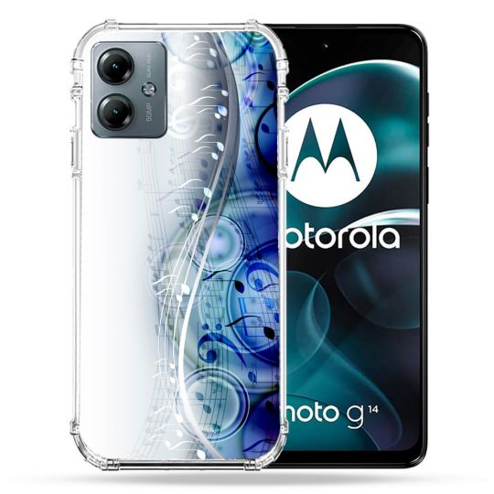 Coque Renforcée Pour Motorola G14 4G Musique Partition Vague