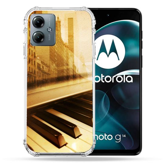 Coque Renforcée Pour Motorola G14 4G Musique Piano Retro