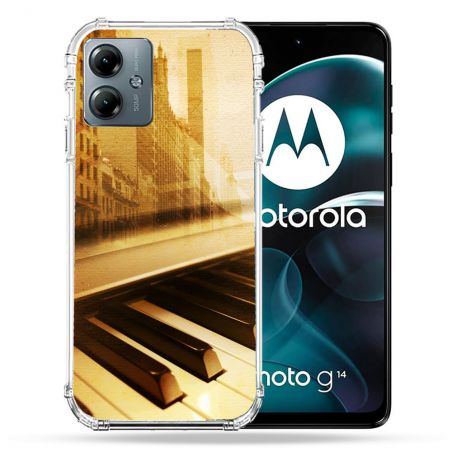 Coque Renforcée Pour Motorola G14 4G Musique Piano Retro