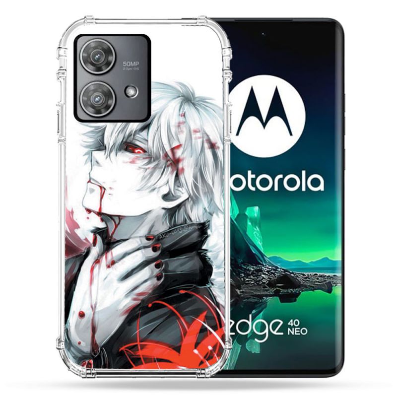 Coque Renforcée Pour Motorola Edge 40 Neo Manga Tokyo Ghoul Kaneki Blanc