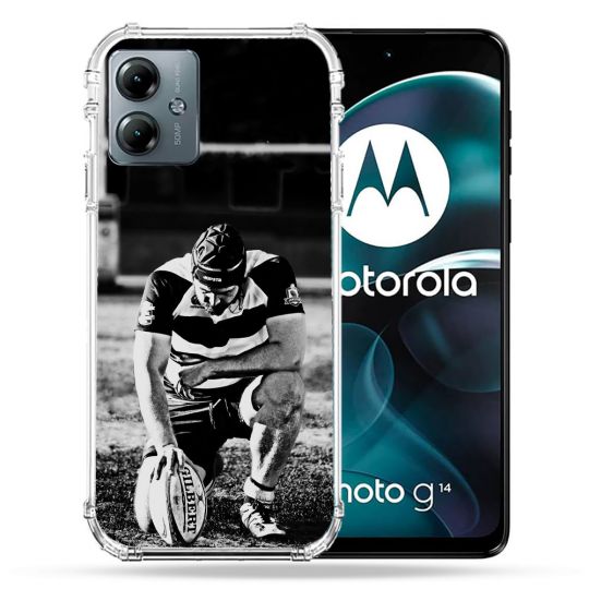 Coque Renforcée Pour Motorola G14 4G Sport Rugby Noir Blanc