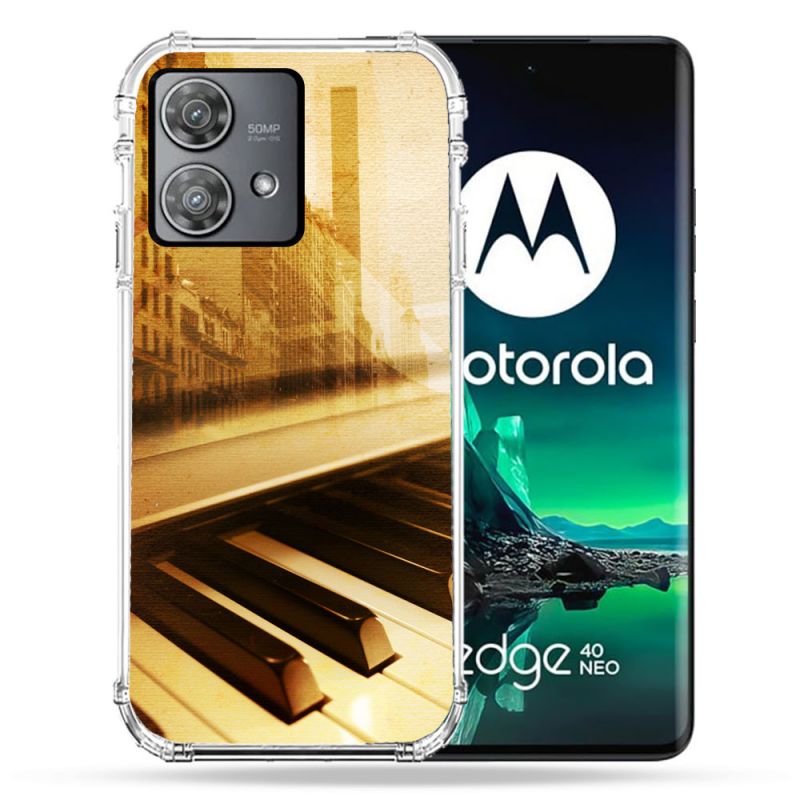 Coque Renforcée Pour Motorola Edge 40 Neo Musique Piano Retro