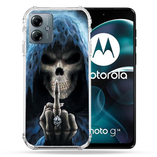 Coque Renforcée Pour Motorola G14 4G Tete de Mort Doigt