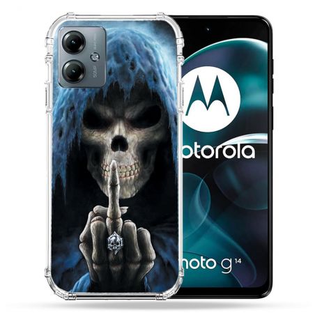 Coque Renforcée Pour Motorola G14 4G Tete de Mort Doigt