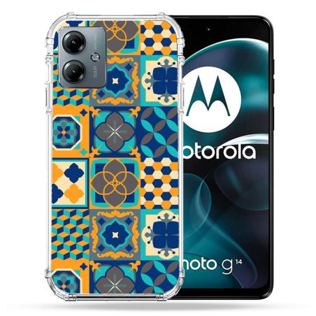 Coque Renforcée Pour Motorola G14 4G Texture Carreau Ciment Orange