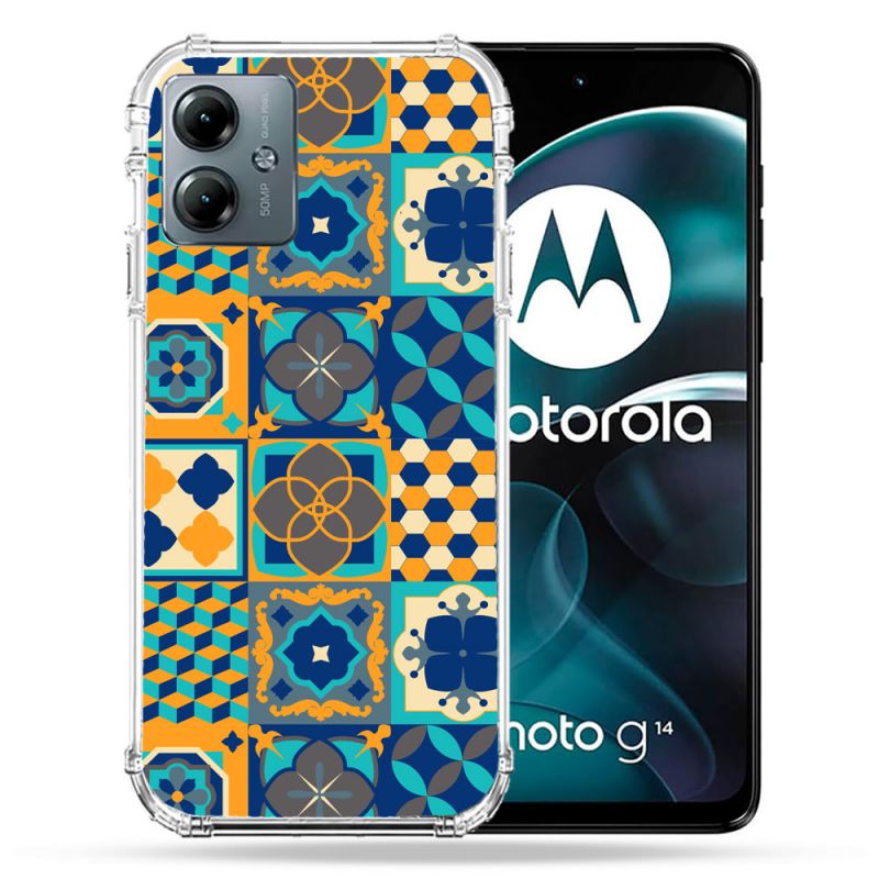 Coque Renforcée Pour Motorola G14 4G Texture Carreau Ciment Orange