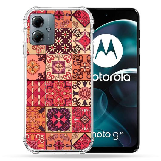 Coque Renforcée Pour Motorola G14 4G Texture Carreau Ciment Rouge