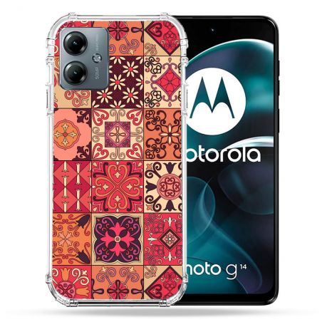 Coque Renforcée Pour Motorola G14 4G Texture Carreau Ciment Rouge