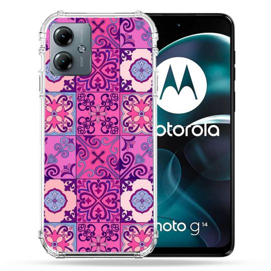 Coque Renforcée Pour Motorola G14 4G Texture Carreau Ciment Violet