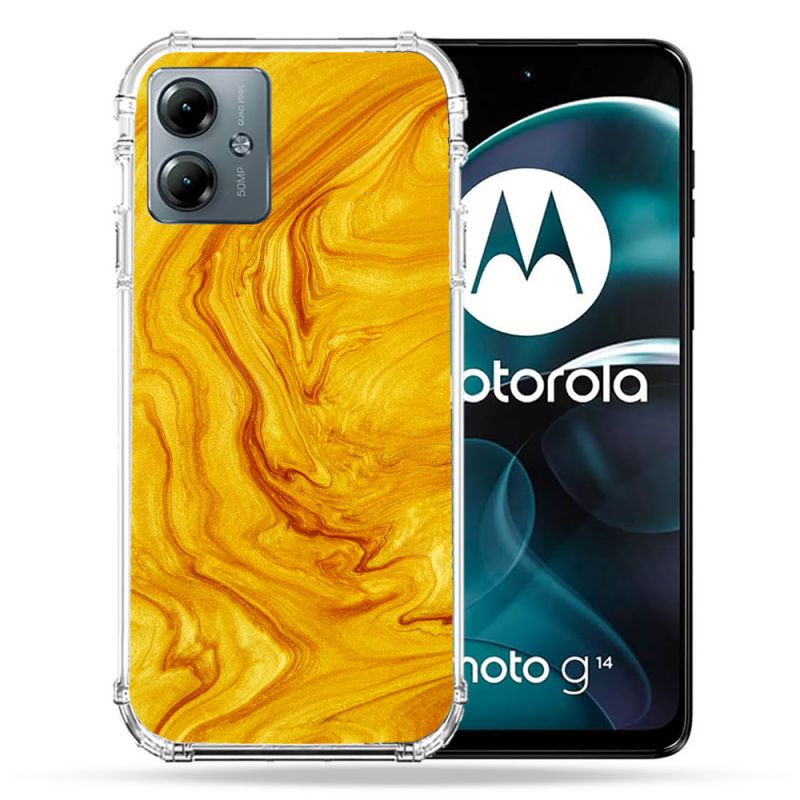Coque Renforcée Pour Motorola G14 4G Texture Marbre Jaune