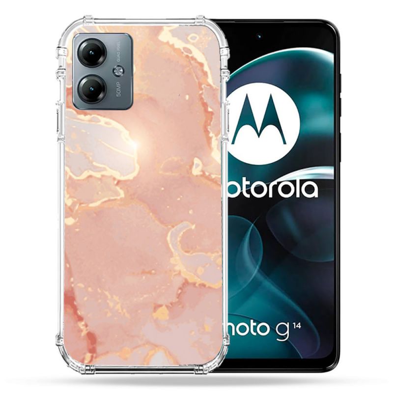 Coque Renforcée Pour Motorola G14 4G Texture Marbre Rose