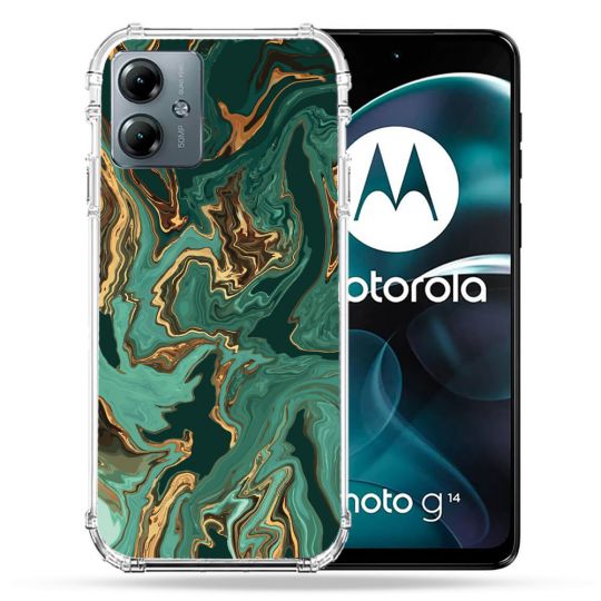 Coque Renforcée Pour Motorola G14 4G Texture Marbre Vert