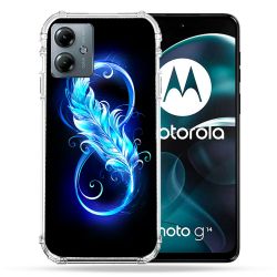 Coque Renforcée Pour Motorola G14 4G Texture Plume Infini Bleu