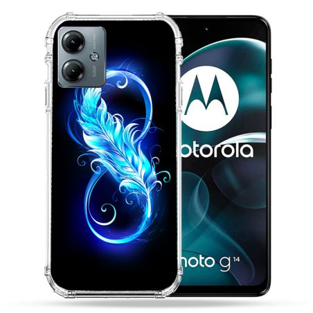 Coque Renforcée Pour Motorola G14 4G Texture Plume Infini Bleu