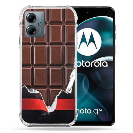 Coque Renforcée Pour Motorola G14 4G Texture Trompe Oeil Chocolat