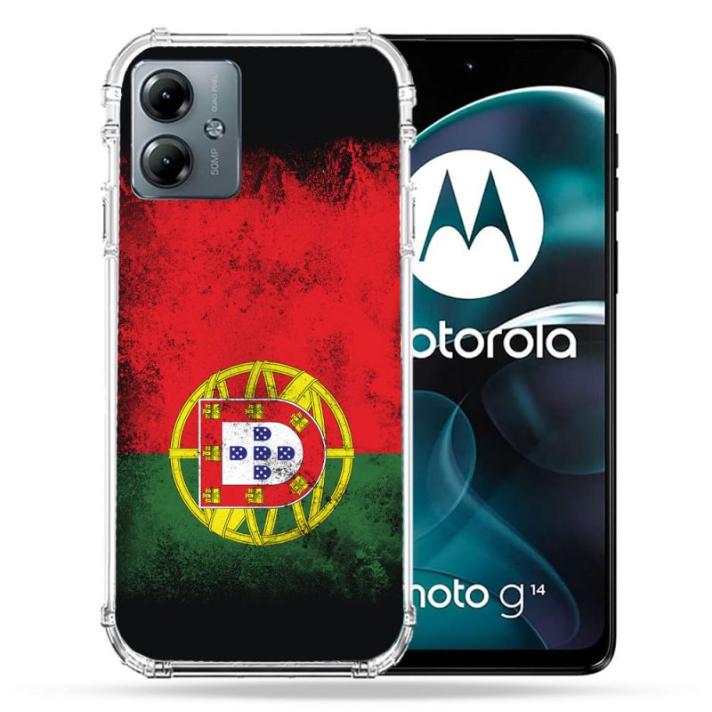Coque Renforcée Pour Motorola G14 4G Voyage Portugal Drapeau