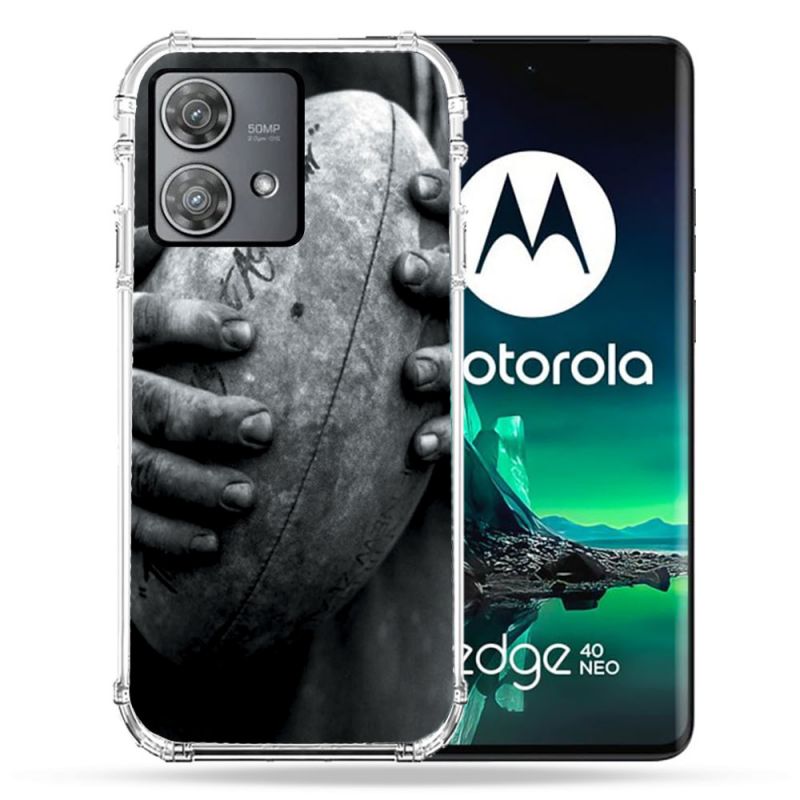 Coque Renforcée Pour Motorola Edge 40 Neo Sport Rugby Ballon Vintage