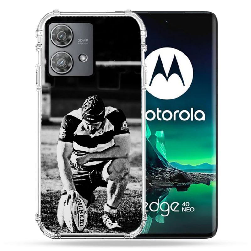 Coque Renforcée Pour Motorola Edge 40 Neo Sport Rugby Noir Blanc