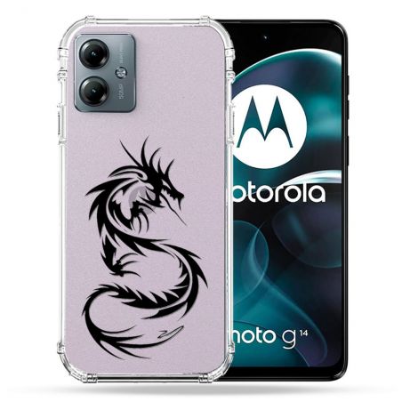 Coque Transparente Pour Motorola G14 4G Dragon Noir