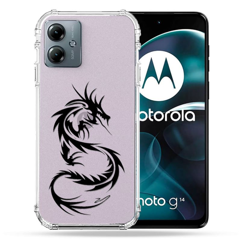 Coque Transparente Pour Motorola G14 4G Dragon Noir