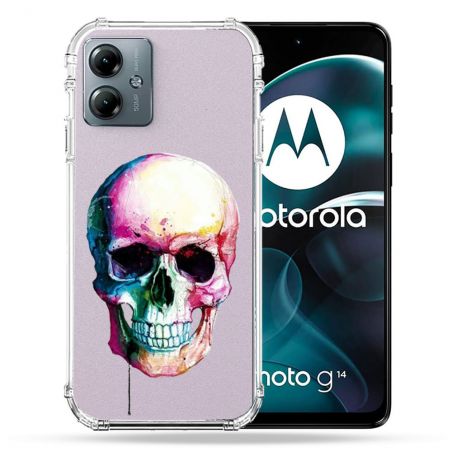 Coque Transparente Pour Motorola G14 4G Skull Head Crane Colore