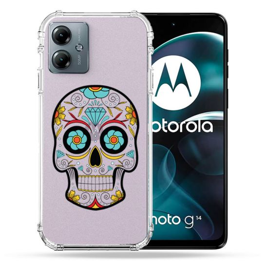 Coque Transparente Pour Motorola G14 4G Tete Mort Color