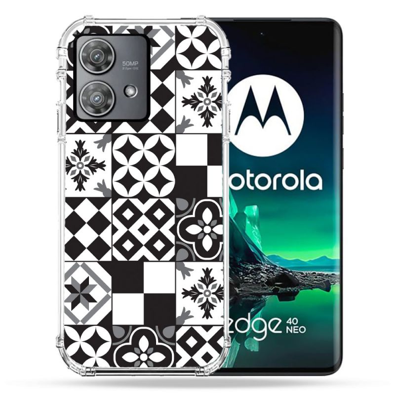 Coque Renforcée Pour Motorola Edge 40 Neo Texture Carreau Ciment Noir
