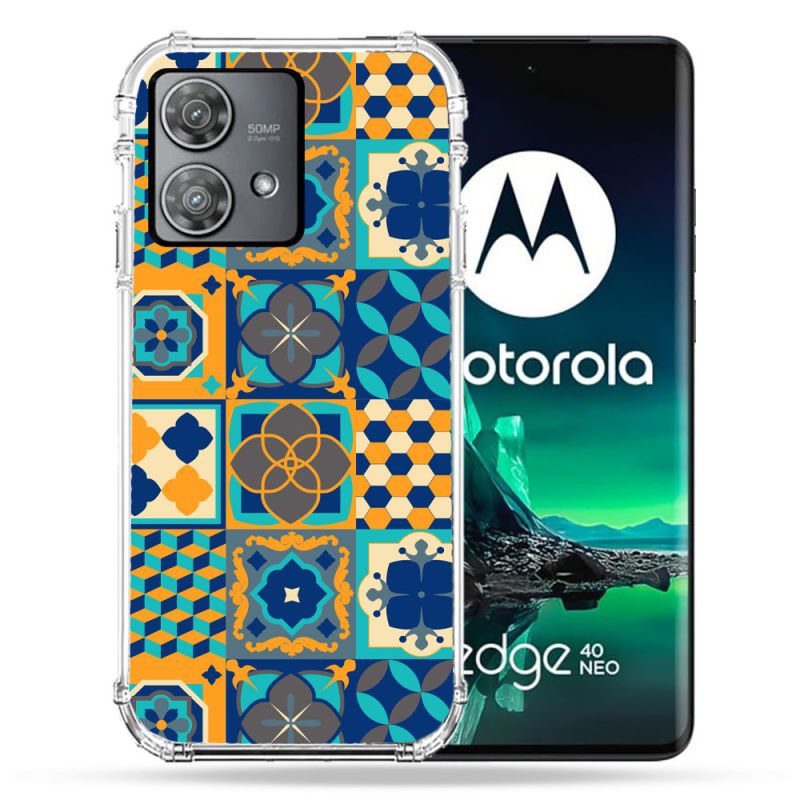 Coque Renforcée Pour Motorola Edge 40 Neo Texture Carreau Ciment Orange