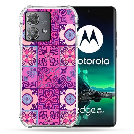 Coque Renforcée Pour Motorola Edge 40 Neo Texture Carreau Ciment Violet