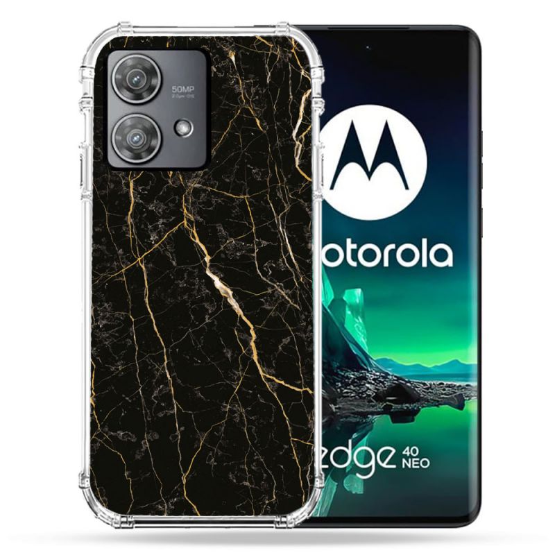 Coque Renforcée Pour Motorola Edge 40 Neo Texture Marbre Noir