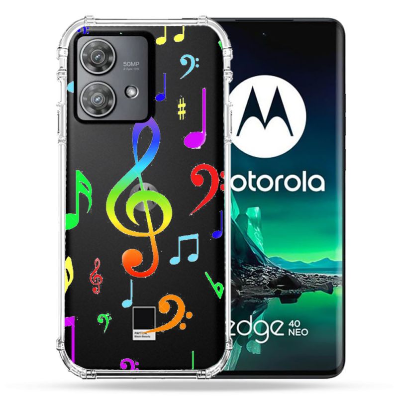 Coque Transparente Pour Motorola Edge 40 Neo Note Musique Colore
