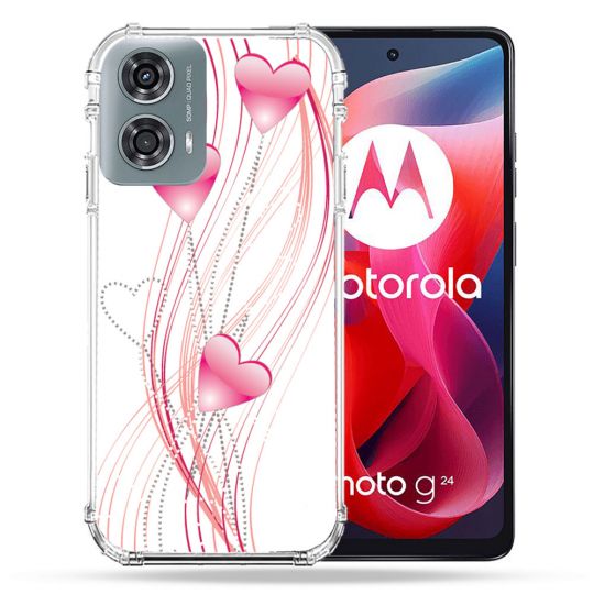 Coque Renforcée Pour Motorola G24 4G Amour Coeur Rose Montant sur Blanc